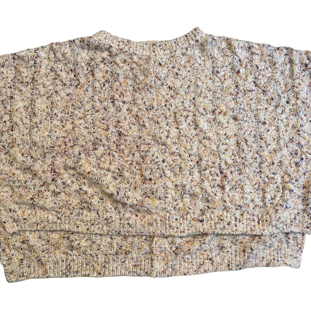 Free People Under The Mistletoe Cable Knit Boxy Sweater Ivory Combo, Sz L - Picture 10 of 16